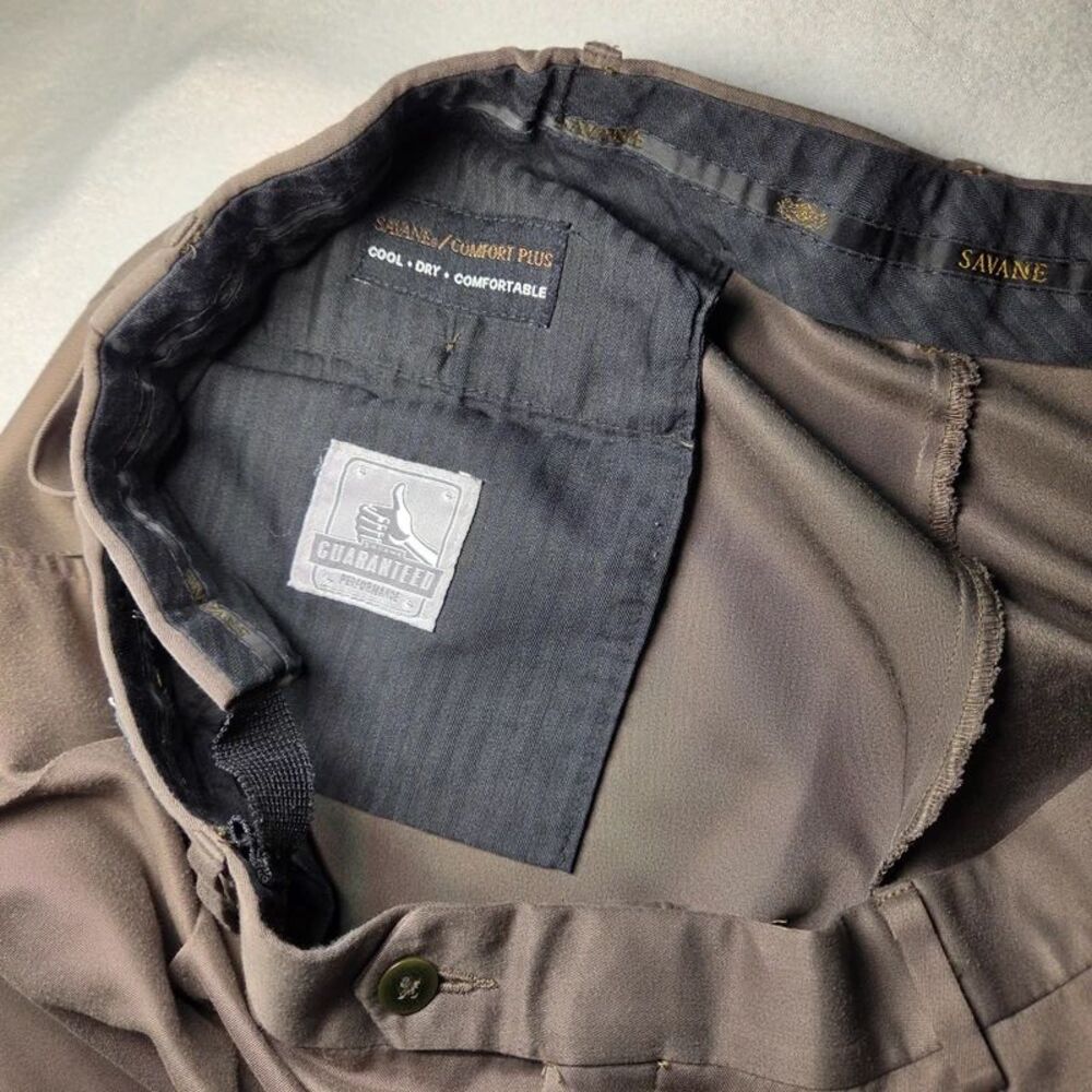 Savane Mens Comfort Plus Dress Pants 38x30 Sage Pleated Cuffed Stretch Waist - Picture 7 of 9